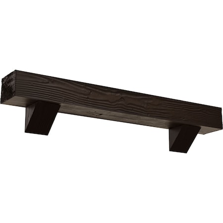 Ekena Millwork Sandblasted Faux Wood Fireplace ManteL w/Breckinridge Corbels, NaturaL Mahogany, 6"H x 8"D x 84"W MANUSD06X08X84BKNM